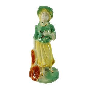 Girl Figurine Ceramic Gold Gilding Trim Collectible Vintage 8" Tall